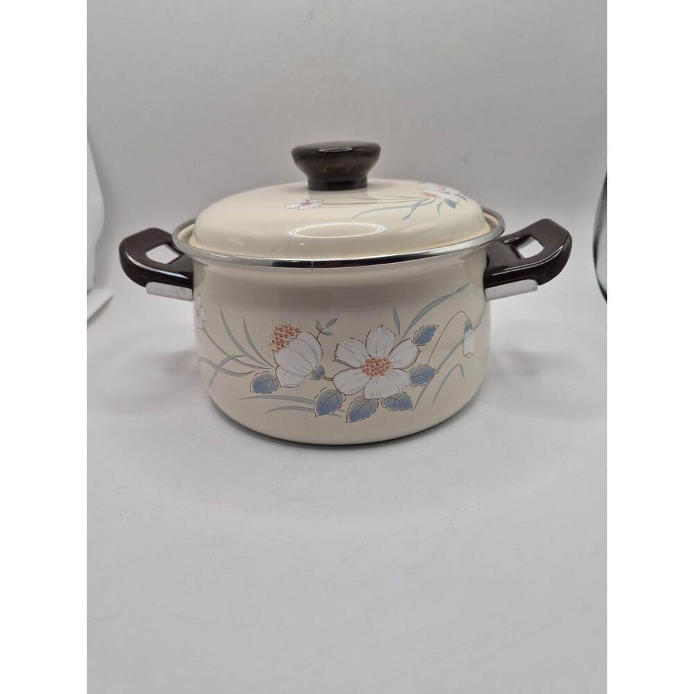 Vintage Water Colors Hearthside Dawn Porcelain On Steel 2.5qt Lidded Pot TS104
